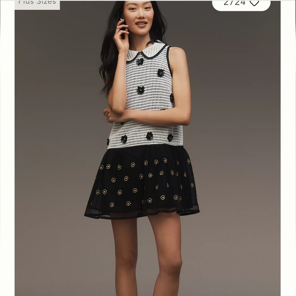 Maeve Sleeveless Embellished Drop Waist Mini Dress Croceht,Tulle And Flower
